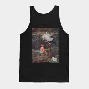 Baby and Stork Vintage Fairy Tale Illustration Tank Top